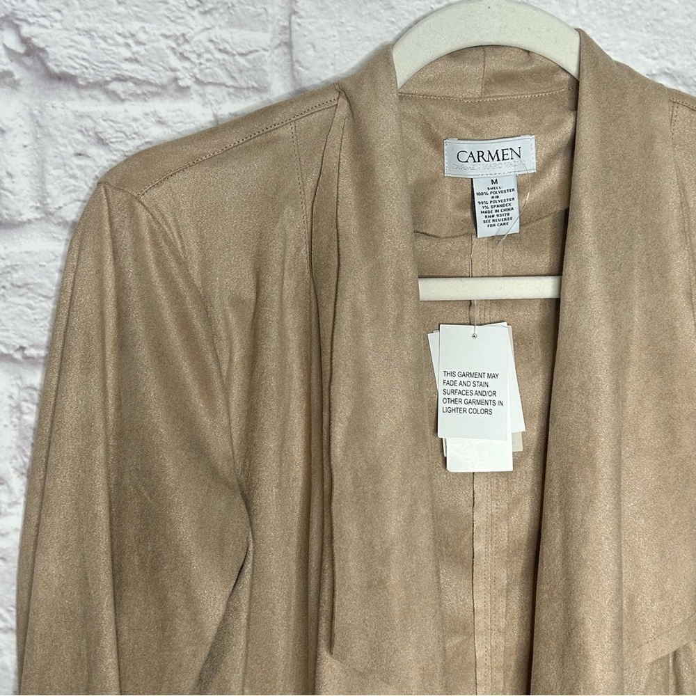 NWT Carmen Marc Valvo Faux Suede Draped Open Front Jacket- Zip Pockets - Picture 7 of 15